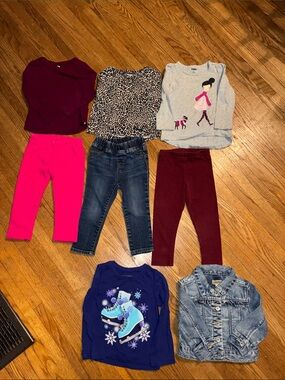 Girls Mixed Outfit Bundle - Pink, Burgundy, Denim & Blue Pieces